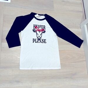 NWT HEIFER PLEASE cowgirl Cow Rodeo FFA baseball style Tee TShirt Medium M